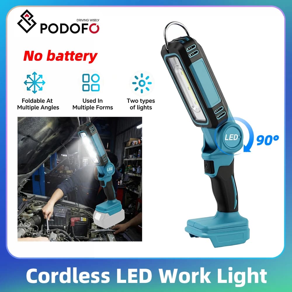 Podofo Cordless LED Work Light Portable Foldable Flashlight Lithium Work Light 90° Pivoting Head for Car Repair Camping Emergency & Workshop