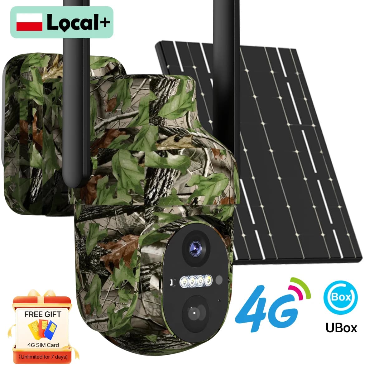 4G SIM Solar Power Supply Camera Outdoor Monitor PIR Human Detection Camouflage Hunting Surveillance HD Night Vision Ubox App