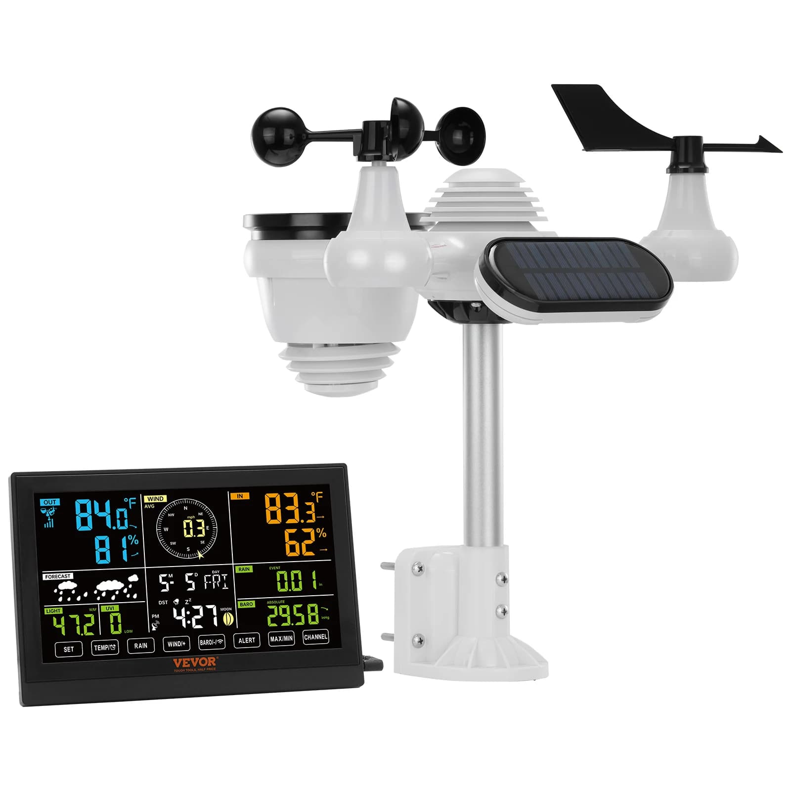 SucceBuy 7-in-1 Wireless Weather Station 7.5in Large Color Display Digital Home Weather Station for Forecast Data, Alarm, Alerts