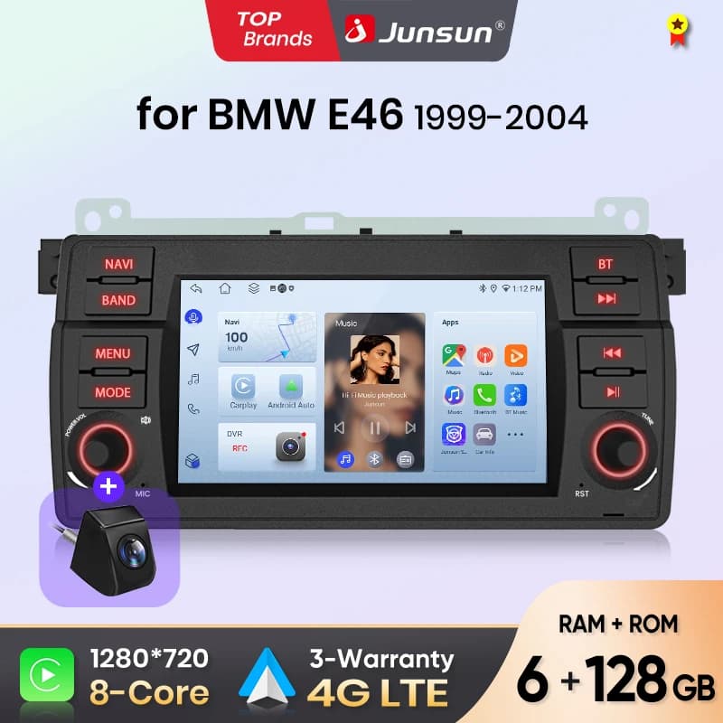Junsun 7" Wireless CarPlay Android Auto Car Radio for BMW E46 M3 318 320 325 330 335 Multimedia Wireless Apple CarPlay Smart Intelligent Systems IPS Touch Screen Stereo Video Player 2 Din Autoradio Head Unit Navigation BT GPS 4G WIFI FM AM DSP RDS SWC