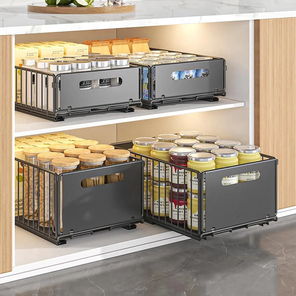 2pcs Kitchen Storage Rack Slide Drawer Storage Tray Seasoning Bottle Spice Storage Rack Pull Out Cabinet Drawers Organizer