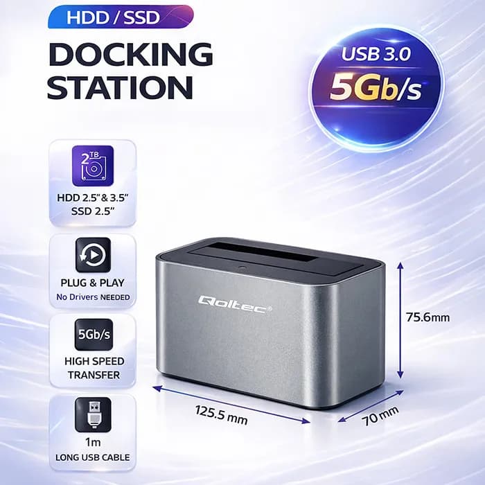 Qoltec HDD/SSD Docking Station | 2.5 "/3.5" SATA | USB 3.0