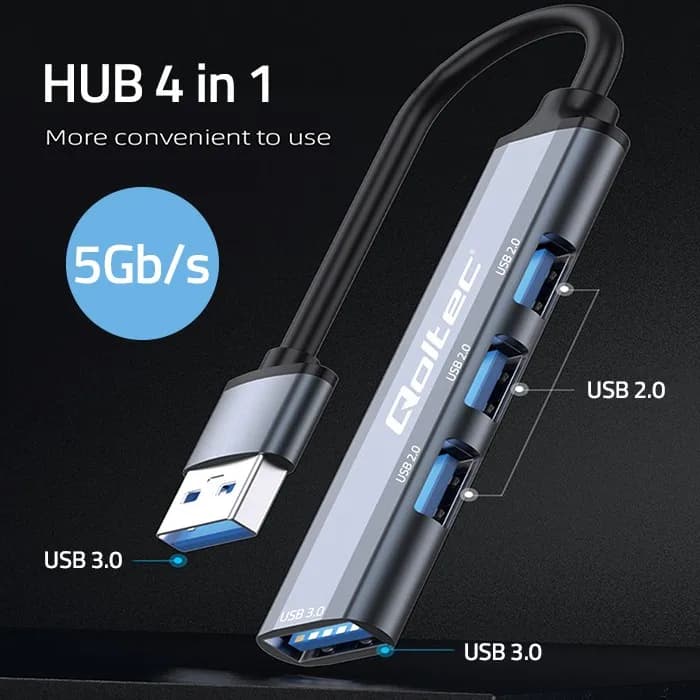 Qoltec Hub USB 3.0 Adapter 4 in 1 | USB 3.0 | 3x USB 2.0