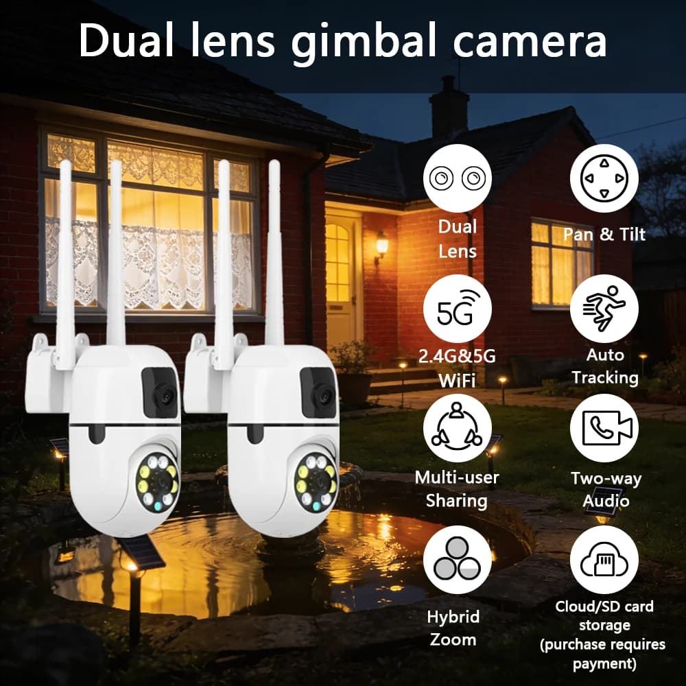 2PCS WiFi Dual Lens Minion Camera - Waterproof, Indoor Outdoor Use, Dual Lens Linkage, Cloud Storage, Motion Sound Detection