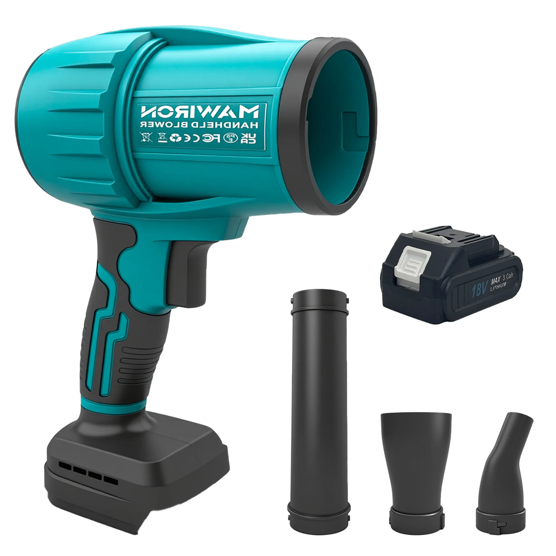 MAWIRON 18V Cordless Handheld Blower, Electric Leaf Blower with  Battery, Charger & 3 Nozzles, Variable Speed, Lightweight for Yard Cleaning, Patio, Garage, Dust & Snow Removal, Battery Powered
