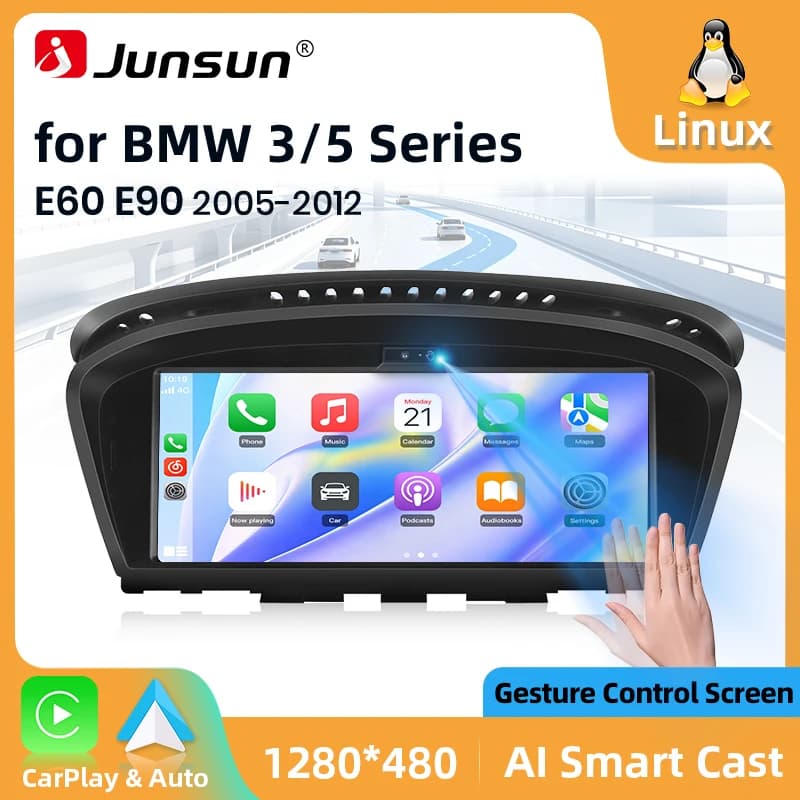 Junsun Linux System Air Gesture Control Function Wireless Carplay Android auto Multimedia Player Car Radio For BMW 5 Series E60 E61 E62 E63 3 Series E90 E91 E92 E93 2005-2012 GPS Navigation Smart Android Screen Mirroring