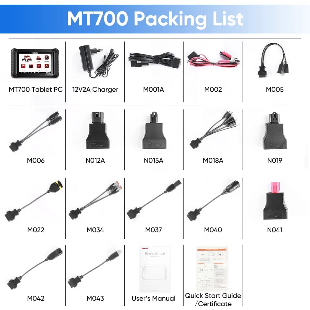 ANCEL MT700 Motorcycle Diagnostic Tool for Harley BMW Kawasaki Suzuki Piaggio Ducati Obd2 Scanner 31+ Function 16 Brand-Specific