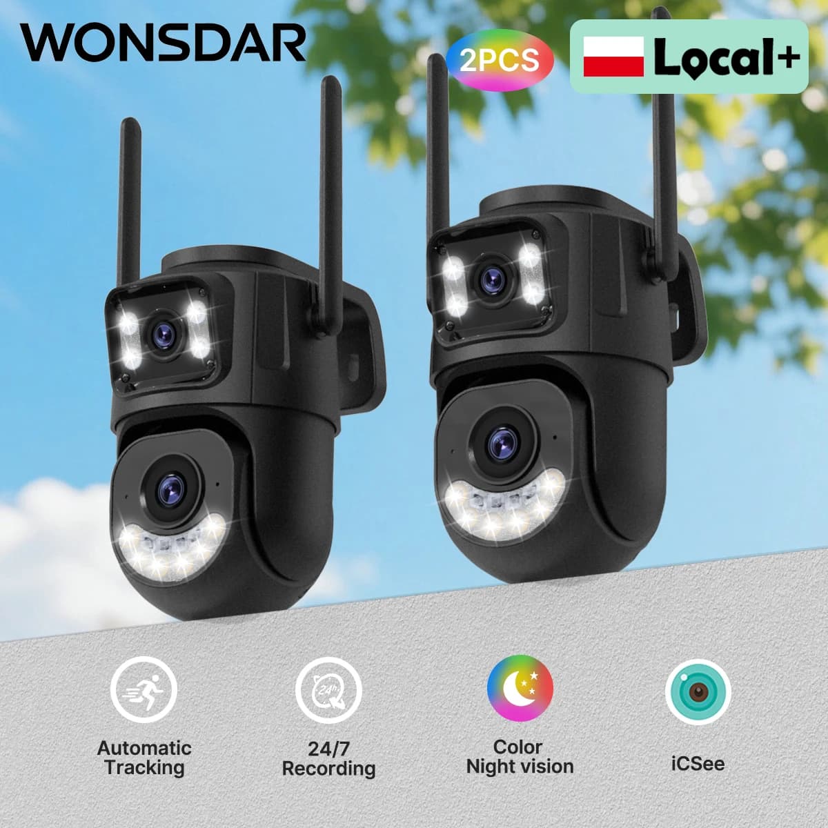 WONSDAR 1PC/2PCS 2.4GHz&5GHz Upgraded WiFi IP Camera Outdoor Security Cam Auto Tracking Night Vision Video Surveillance ICsee