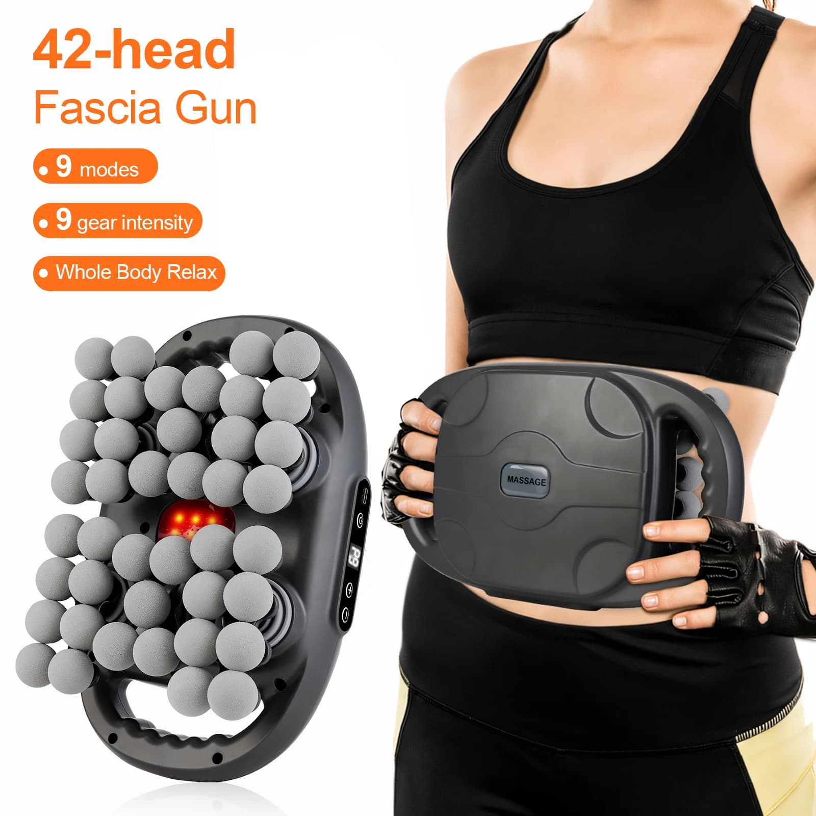 42 Heads Wireless Fascia Massage Gun High Frequency Vibration Deep Tissue Massager Full Body Neck Back Waist Leg Fitness Relax Fascia masajeador
