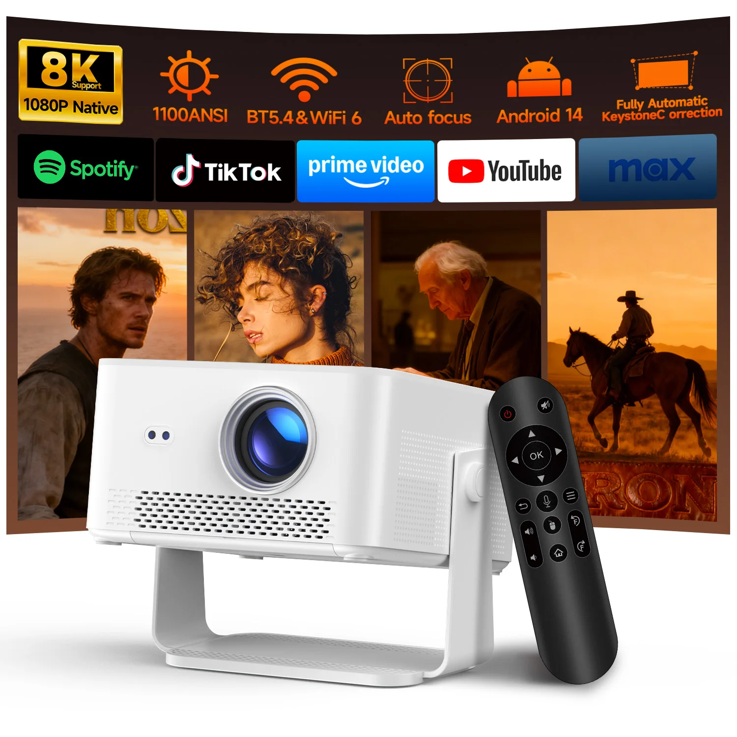 Magcubic HY450MAX  1100ANSI 1080P Auto Focus Portable Outdoor Projector Android 14 WiFi6 8K Support Beam Mini Projector