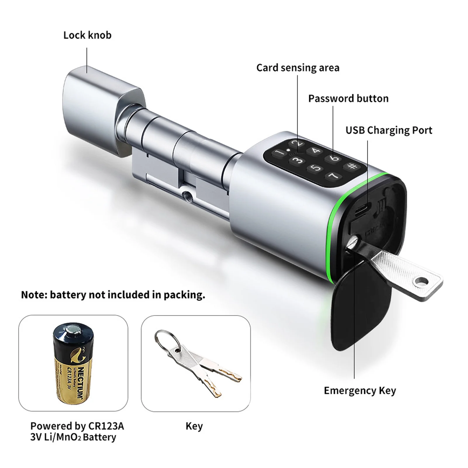 Smart Lock Cylinder Electronic Keyless Door Lock with APP Password Card Key