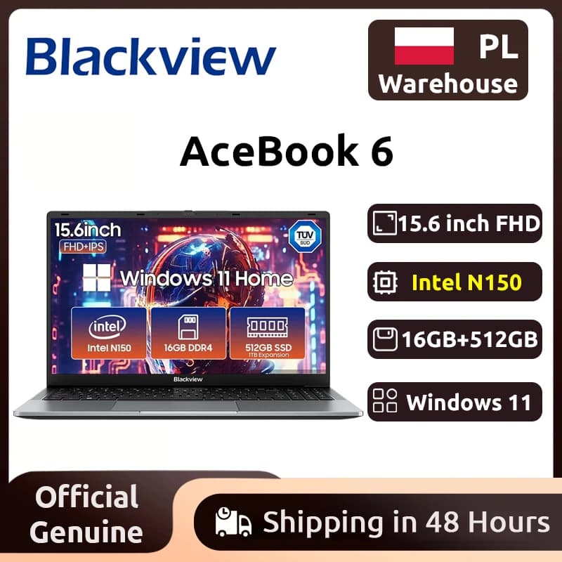 Blackview AceBook 6 Laptop  Intel Twin Lake N150 CPU 15.6'' FHD+ IPS Screen 16GB DDR4 512GB SSD 36Wh Battery Windows 11 Notebook