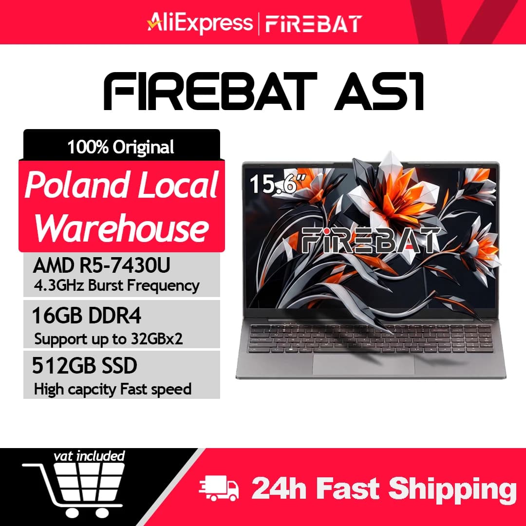 Firebat As1 Laptop Amd Ryzen5 7430U 16Gb Ddr4 3200Mhz 512Gb Ssd 15.6 Inch Ips Windows 11 Notebook Type-C Wifi6 Full-Size Keyboard