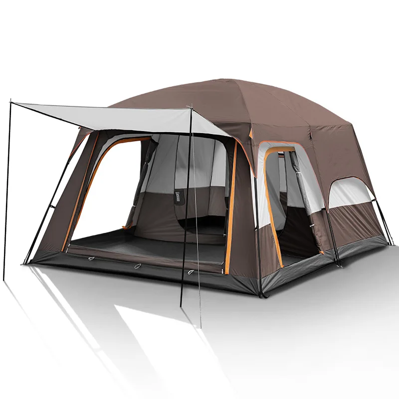 Large Family Camping Tent with 2‑Room 1‑Hall Design, Double‑Layer Waterproof Breathable Oxford Cloth Outdoor Tent for Beach Hiking