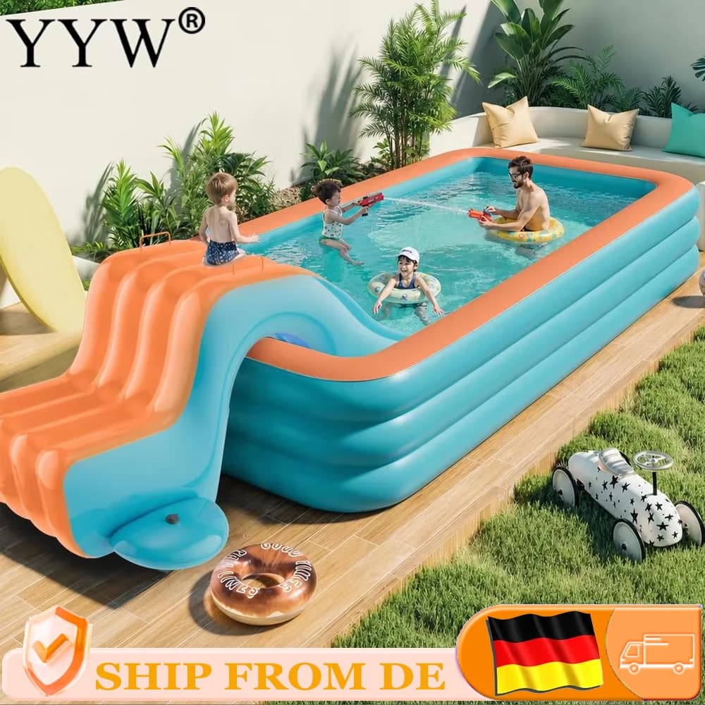 2.1m 2.6m Inflatable Pool for Family Summer Rectangular Foldable Pool for Backyard Garden Home Bathtub, Outdoor Water Parties Adult & Children's Swimming Pool