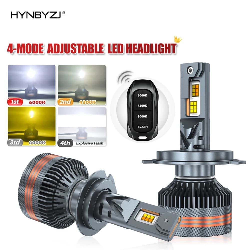 2pcs  High Power LED Tri-Color LED Headlights with Remote H1 H11 9005 9006 H7 LED Blud H4 Canbus & Cooling Fan Cars Accessories