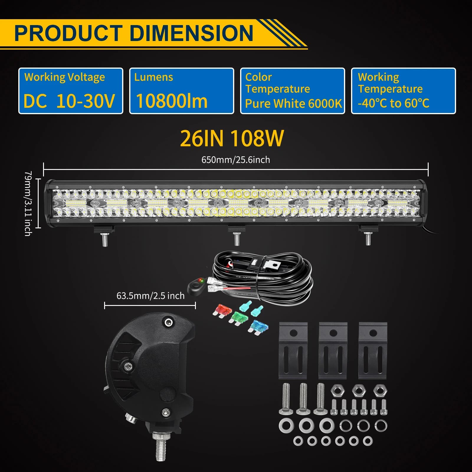 26''-42'' 108W-180W LED Light Bar Combo Beam Offroad Driving Light 12V 24V IP67 Waterproof Work Lamp for Truck SUV ATV UTV 4WD 4