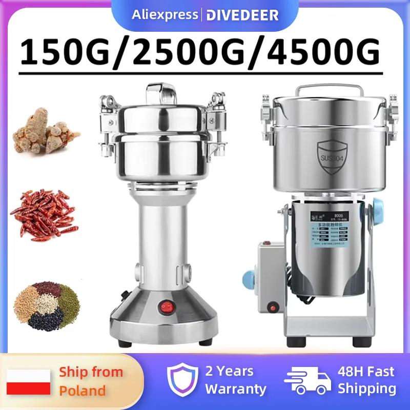 DIVEDEER 150/2500/4500G Household Universal Cereals Grinder Medicinal Material Crusher 220V Grain Spice Coffee Grinder