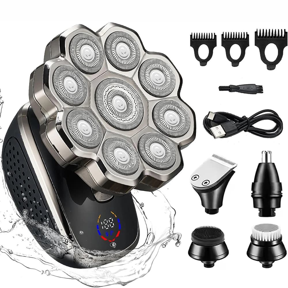 Head Shaver 9D for Bald Men Waterproof Cordless Wet Dry Electric Shaver with Rotary Blades Rechargeable Grooming Kit Facial Hair