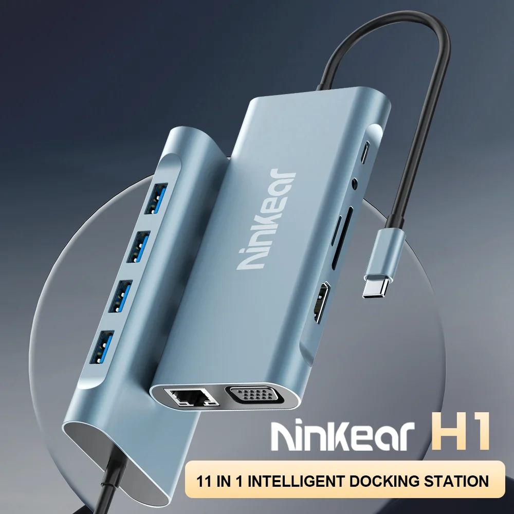 Ninkear 11 in 1 Docking Station HD Resolution 4K 30Hz USB2.0*3 USB3.0*1 VGA Resolution 1080P /60Hz  Aluminum Alloy Shell