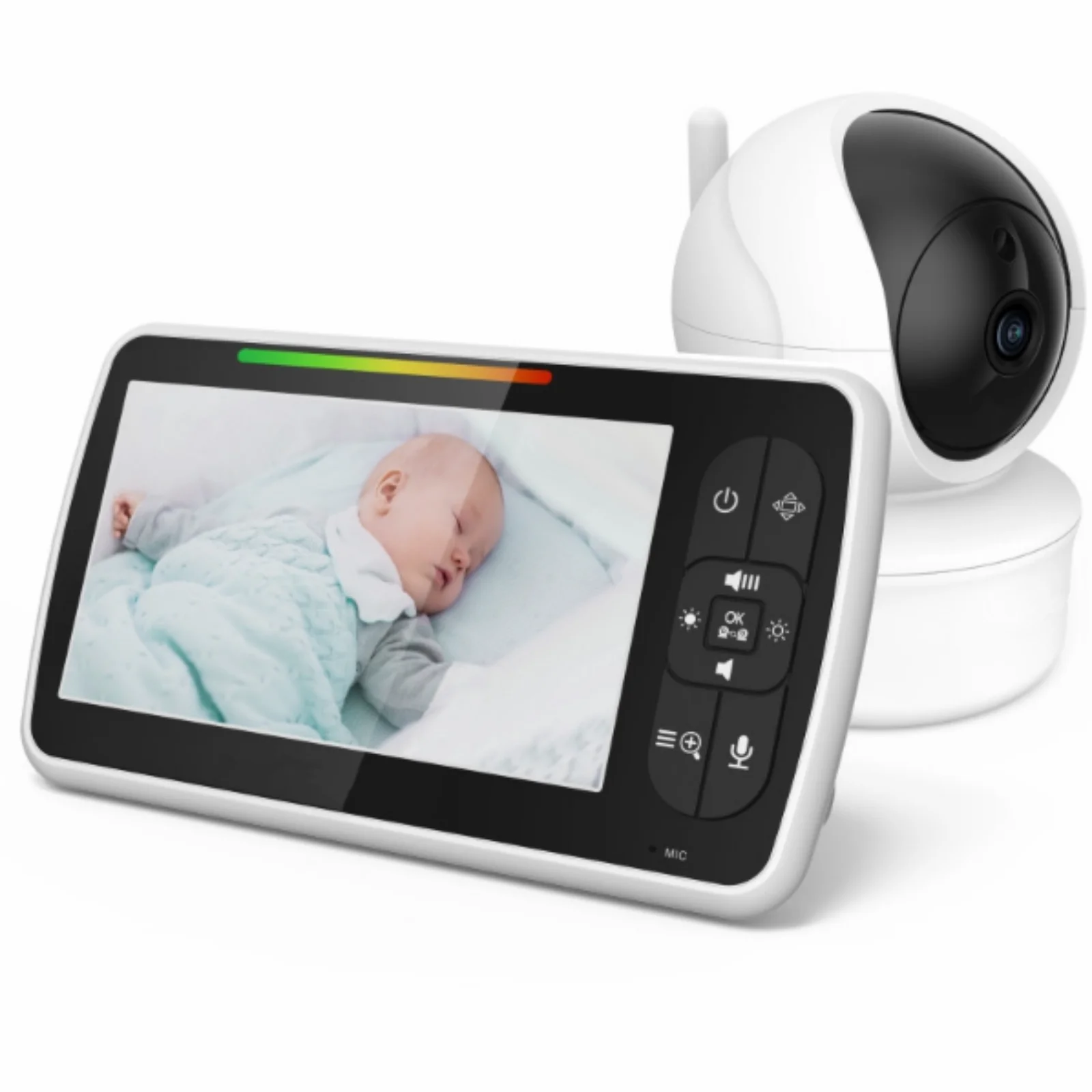 HD Baby Monitor with Camera, 2-Way Audio Baby Monitor, 5 "Monitor, Night Vision, 355 ° pan/120 ° tilt, timer, 300m range