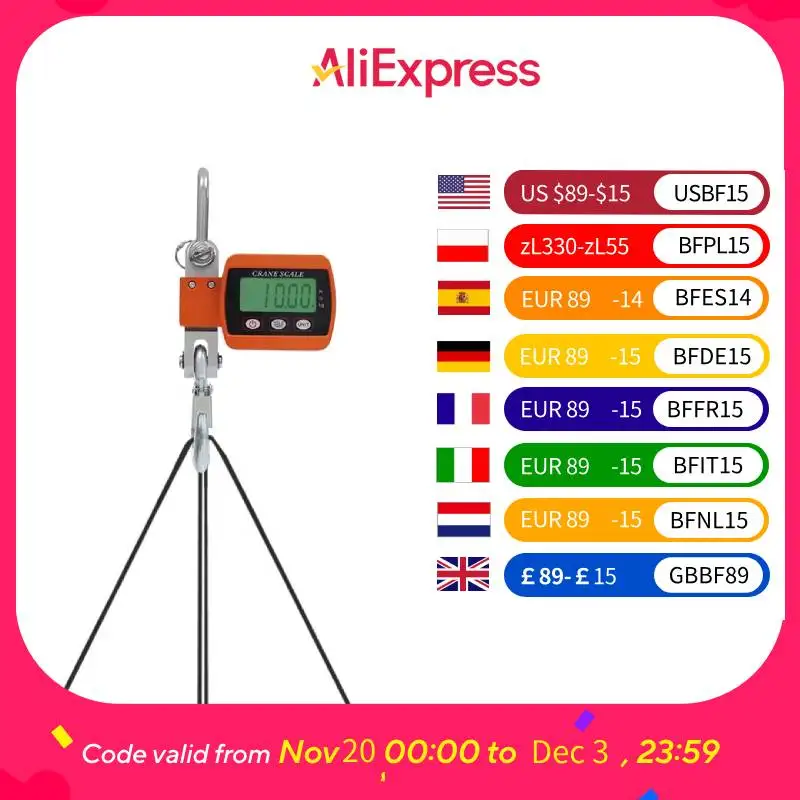 Portable Electronic Digital Crane Scale Weight 500 kg Alloy Steel Heavy Duty Hanging Hook Scales