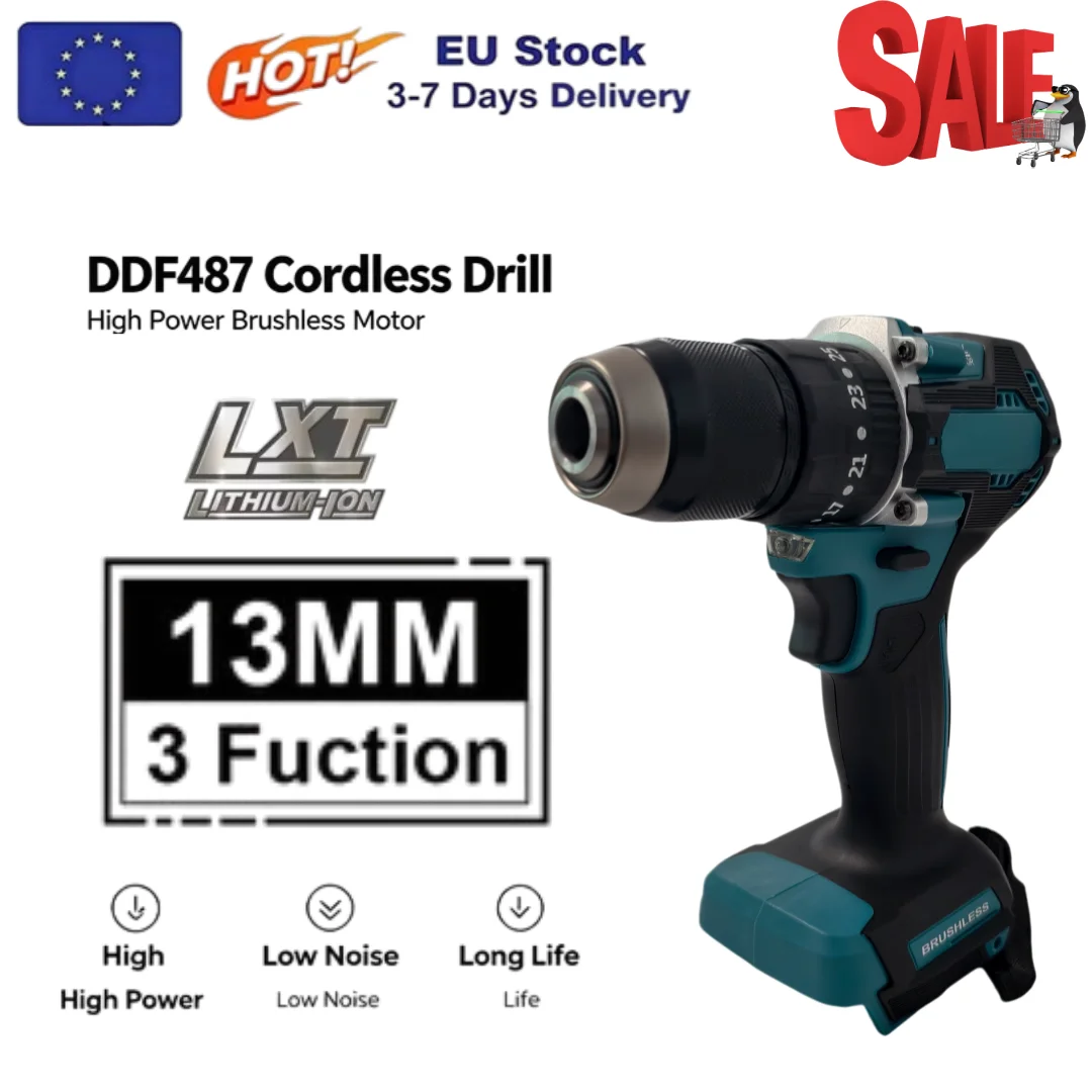 18V Brushless Cordless Drill Driver, Multifunctional High Torque Electric Screwdriver Power Tool Portable Handheld Equipment For Home DIY Compatible For Makita 18V LXT Lithium Battery