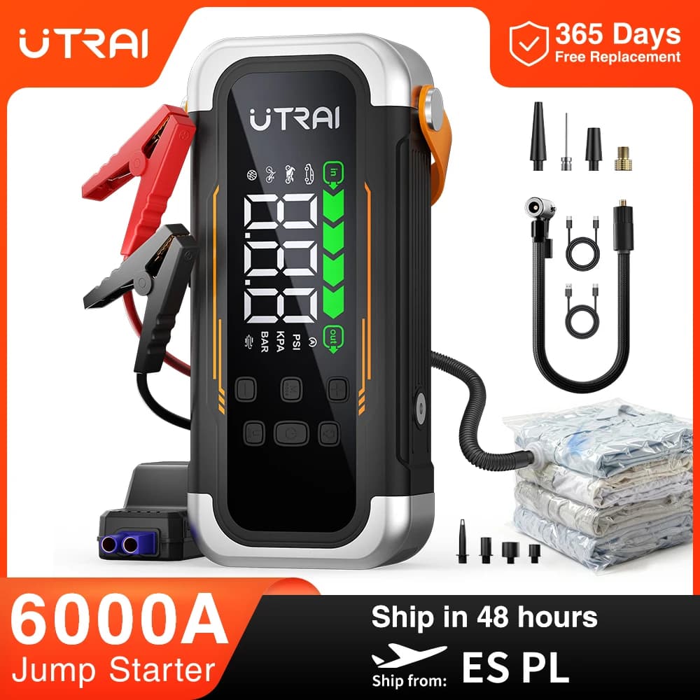 UTRAI 5 in 1 6000A Car Jump Starter 150PSI Air Pump High-Speed Airflow Dual Mode Blower PD30W Power Bank Car Battery Booster