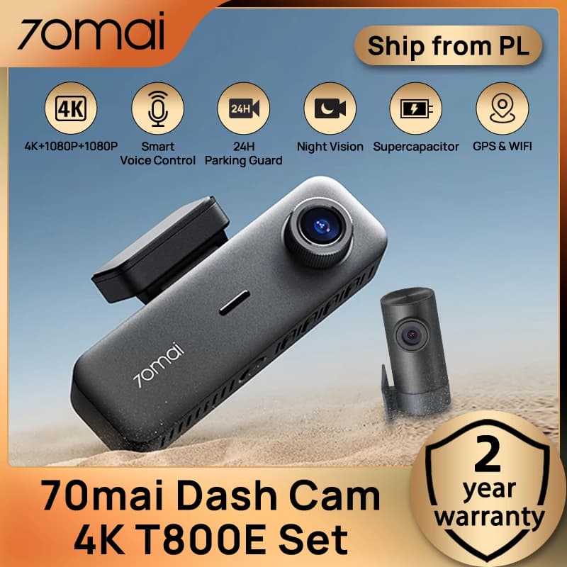70mai Dash Cam 4K T800E 3-Channel Front Rear Interior 3 in 1 Voice Control 24H Parking Supercapacitor GPS 1080P Rear Cam Car DVR