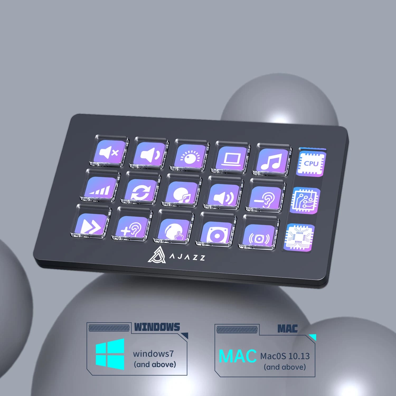 AJAZZ AKP153 Streaming Studio Controller Keypad Type-c Wired with 15 Macro LCD Key&1 Side Screen Display Detachable Stand