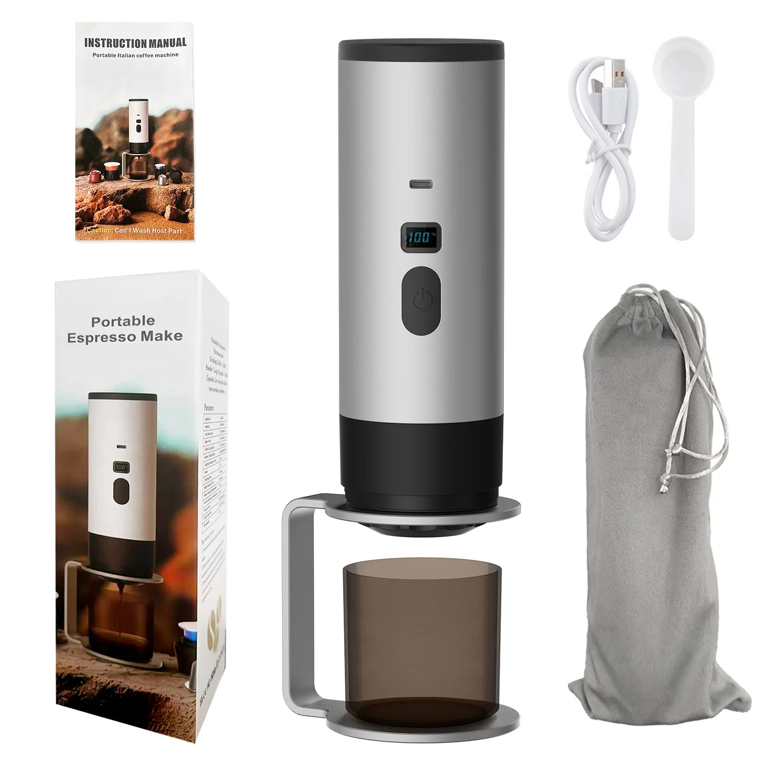Portable Electric 3-in-1 Capsule Coffee Machine Espresso Machine Wireless Heating Pump Extraction Coffee Cup Digital Display