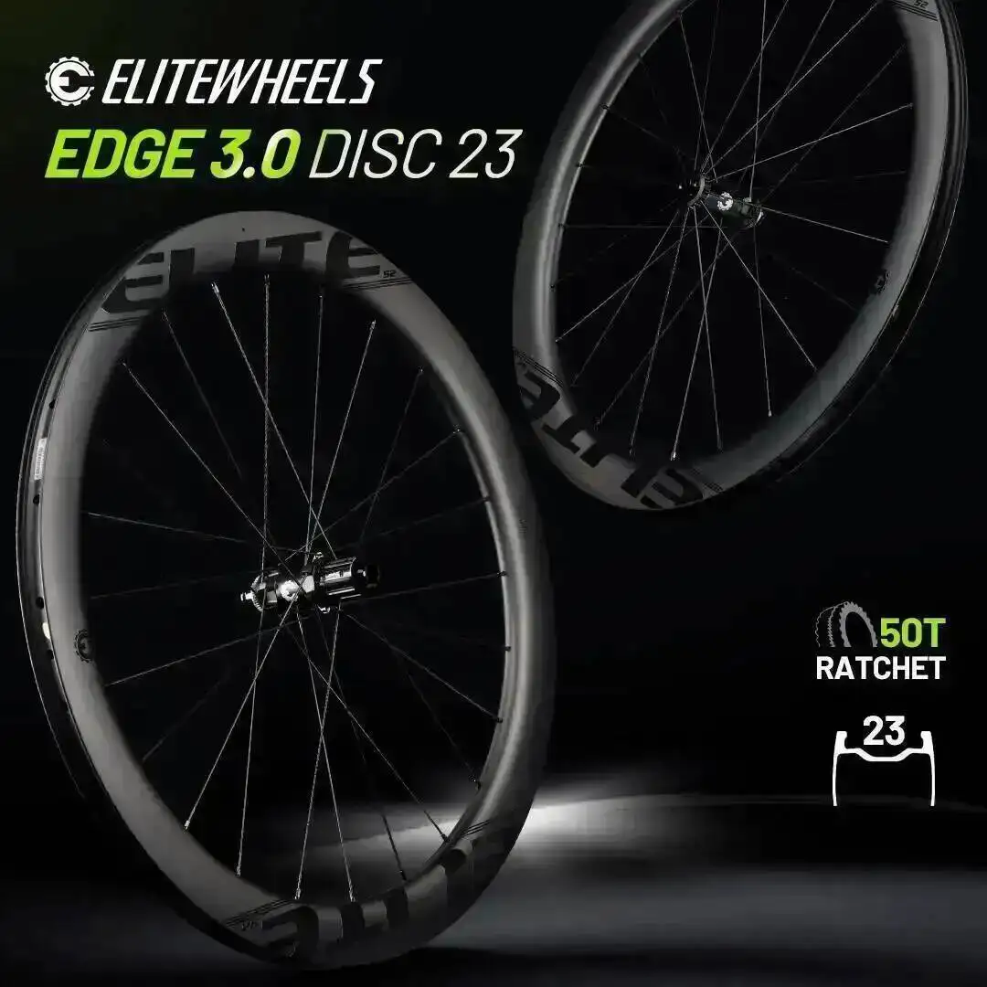 ELITEWHEELS EDGE DISC 3.0 Carbon Wheelset Ratchet System 50T Wing 20 Spoke UD Matte Raw Carbon Center Lock Cruiser Wheelset
