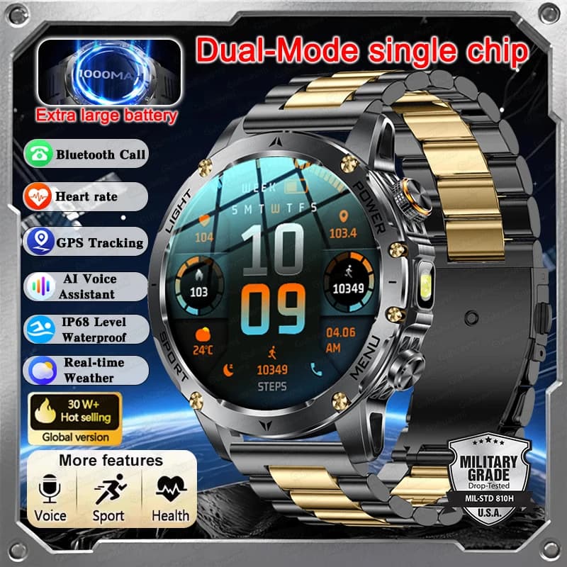 T-Rex 3 Military Grade 1000mAh Battery Smart Watch IP68 Waterproof GPS Bluetooth call AMOLED HD Men Sports 2026 New Smartwatch