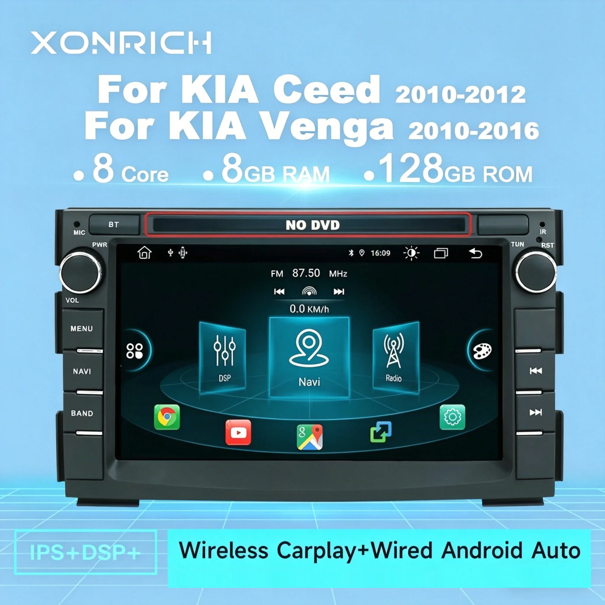 Android 14 Car Radio Player For Kia Ceed 2010-2012 Venga 2010-2016 Wireless CarPlay Auto GPS IPS Touch Screen DSP Multimedia RDS