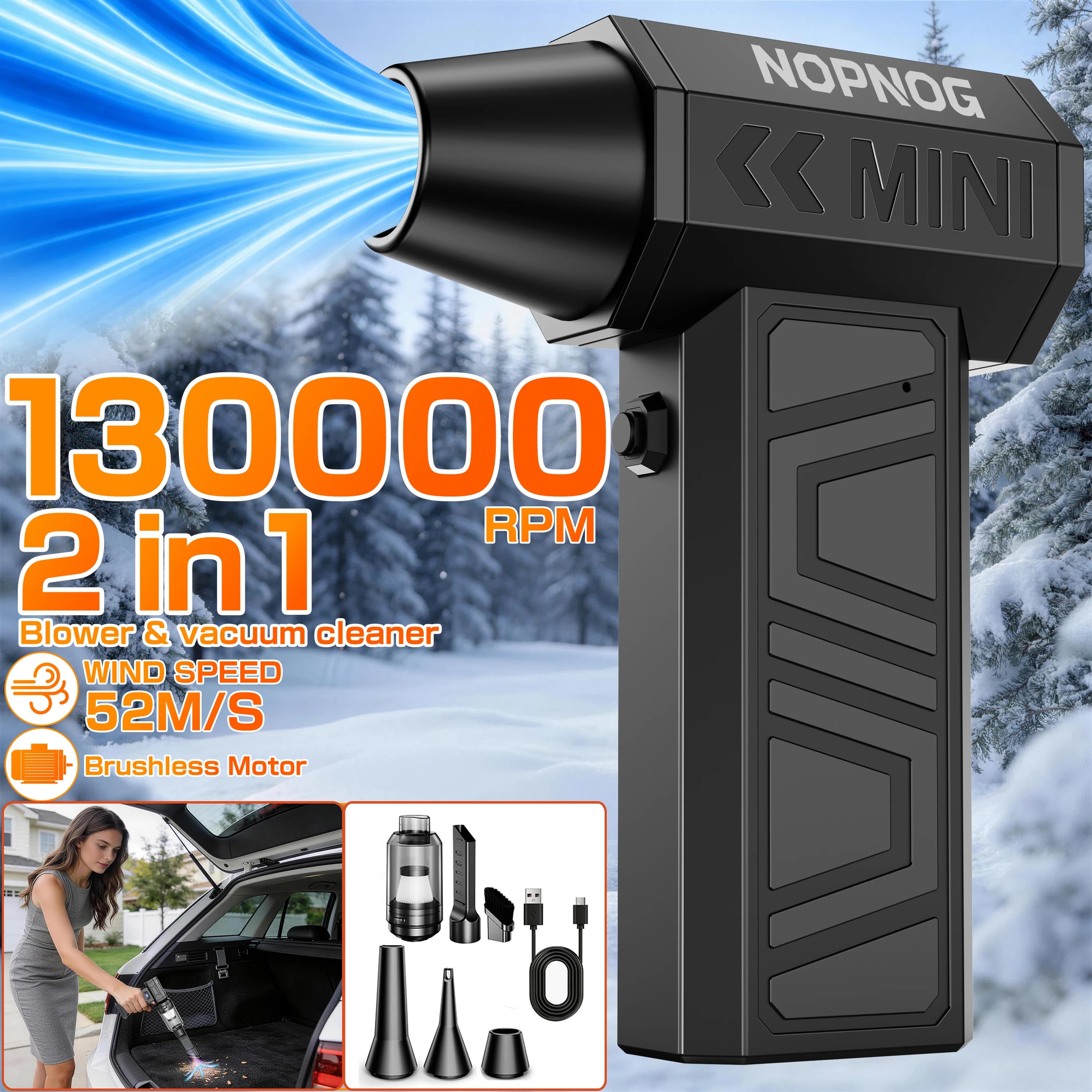 Car Vacuum Cleaner Violent Jet Blower Turbo Fan Cleaning Tools Hair Dryer Electric Air Duster Auto Dust Collector for Home Outdoors Universal Portable Multipurpose Blow Suction 2 in 1
