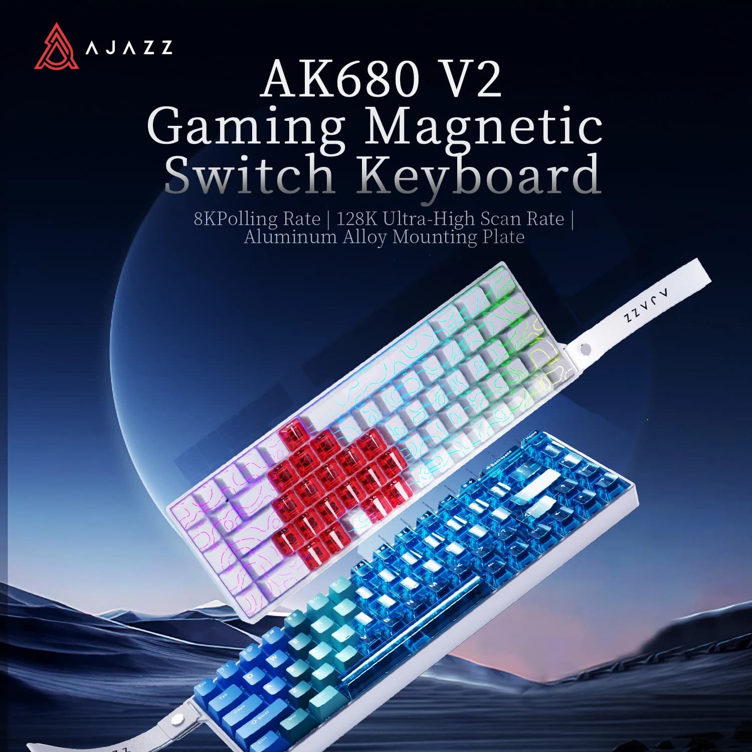 AJAZZ AK680 V2 Wired Magnetic Keyboard for Gaming & Office, Equipped with Matching Wrist Rest, 8K Ultra Low Polling Rate Low Latency, Full-key Hot-swappable, 3 Types of Switches & Diverse Custom Keycaps Optional, RGB Backlit Gaming Keyboard