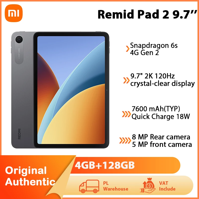 Xiaomi Redmi Pad 2 9.7 'WIFI Tablet Snapdragon 6s 4G Gen 2 Xiaomi HyperOS 3 System 9.7 "2K 120Hz crystal-clear display 7600mAh Battery Pad