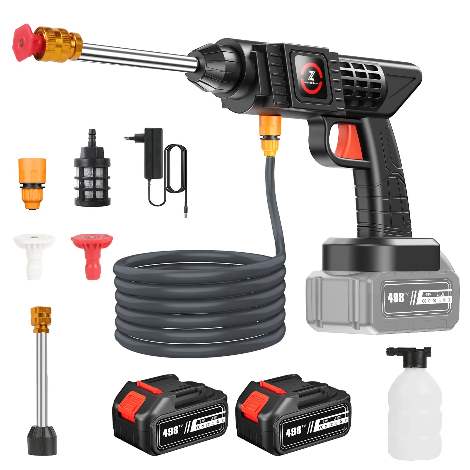 21V Cordless High-Pressure Washer Gun with Battery 20000RPM 18D Plunger Pump Multifunctional Nozzle for Auto Home Garden Cleaner Machine