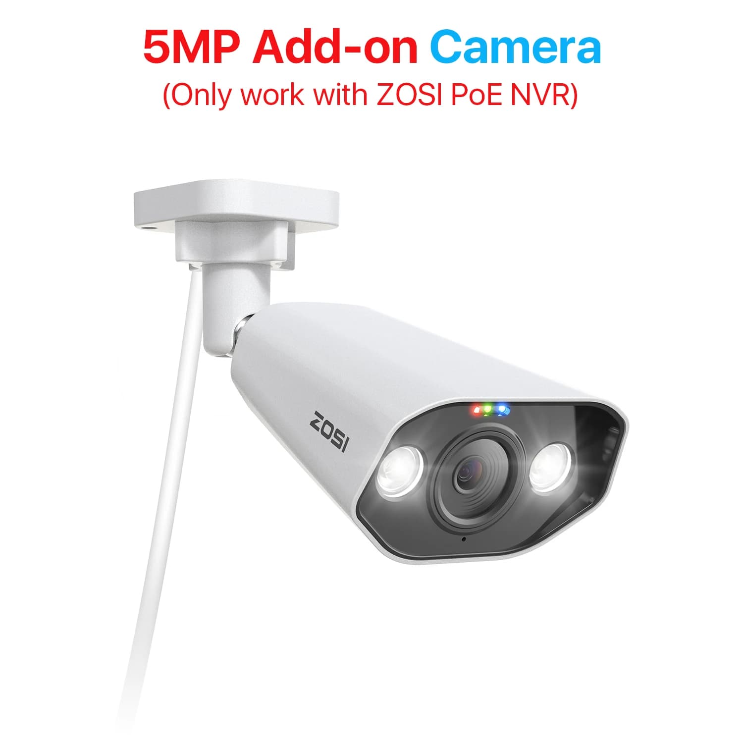 ZOSI 5MP 8MP PoE Add-on Camera Smart Human Vehicle Detection 4K IP Camera Outdoor CCTV Security Video Surveillance Camera