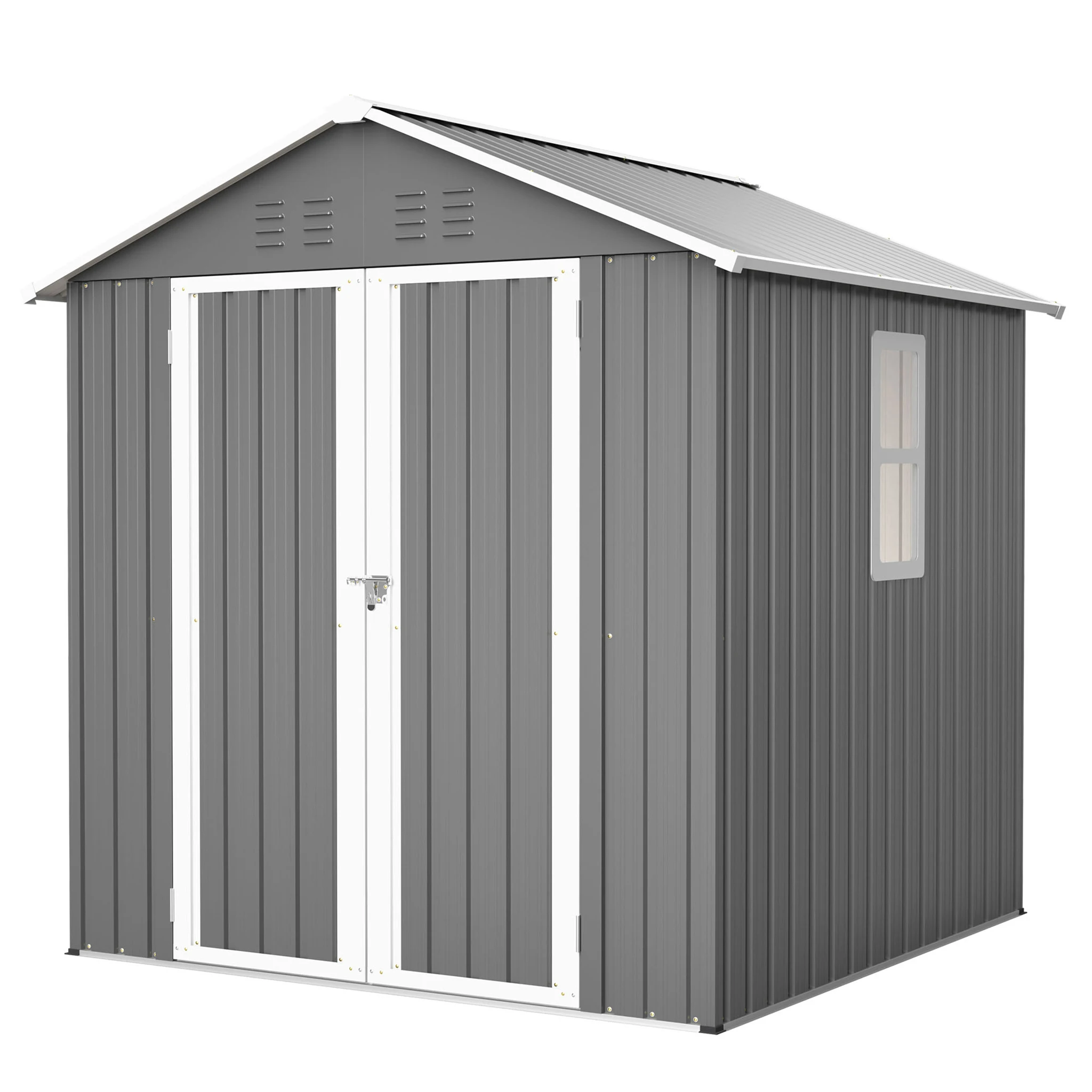 6*6ft Lockable Metal Equipment Shed with Gable Roof, Galvanized Steel Tool Shed, Rustproof & Weatherproof, Foundation Protects from Moisture, for Yard & Patio, for Motorcycle Bike Lawn Mower