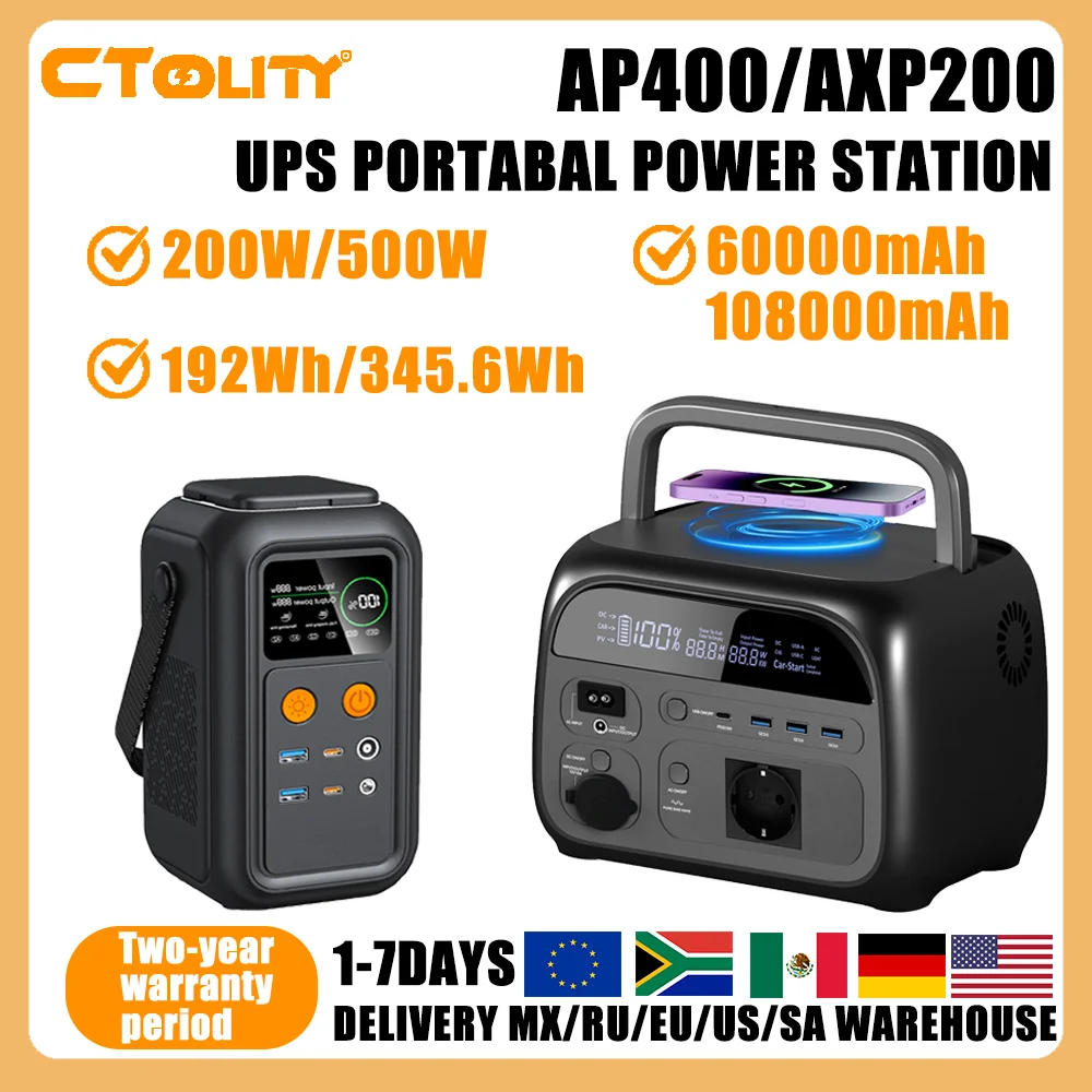Ctolity 200W 500W Portable Power Station Outdoor Ups Function Pure Sine Wave Lifepo4 Batteries 220V Portable Power Supply
