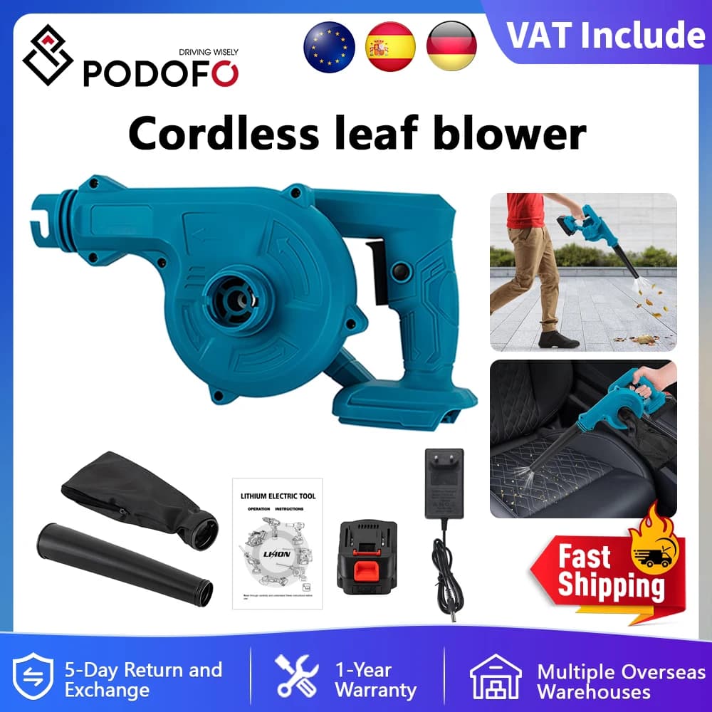 Podofo Cordless Handheld Leaf Blower Electric Air Blower Computer Dust Collector Snow Blowing Power Tools For Makita 18V Battery