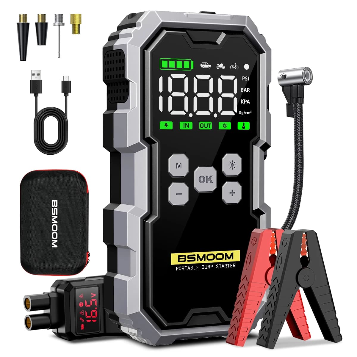 Car Jump Starter With Air Compressor LCD Screen 21800mAh Portable Booster Charger ,6000A Powerful Car Battery Starting Device,Car Battery ChargerFor12V(ALL Gas/10L Diesel) Start The Car Quickly, USB Input/output, LED Emergency, Car Accessories Tools