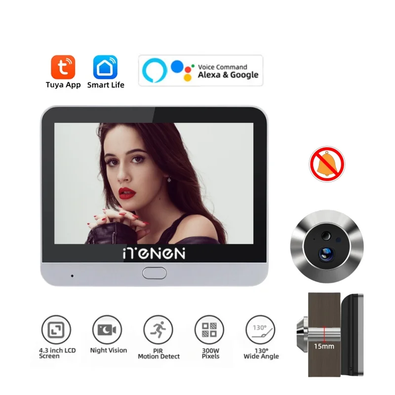 Tuya Smart Security Home Digital Door Peephols With 4.3inch Screen 3MP Wireless 2.4G Wifi Video Eye Door Camera Built-in Mic