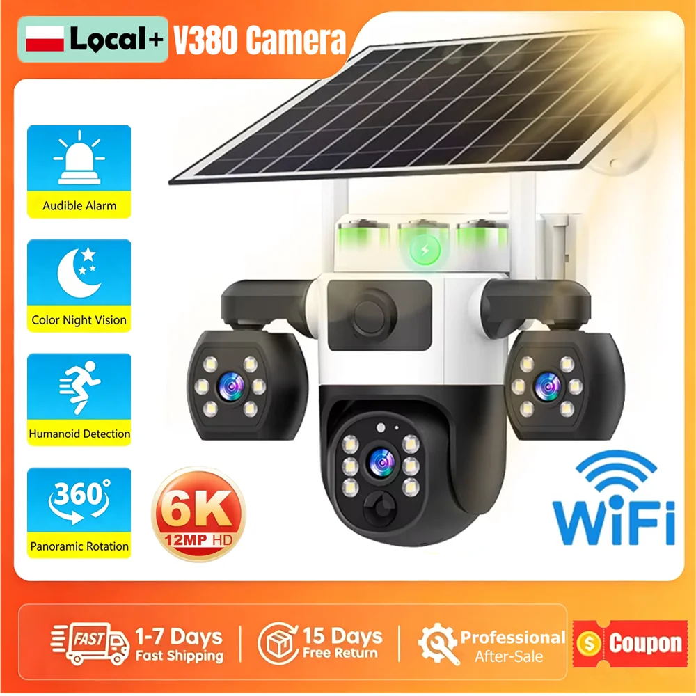 Wifi Solar Camera Outdoor Surveillance 3 Lens 3 Screen PIR Human Detect 12MP Cameras Waterproof Night Vision CCTV Security Cam