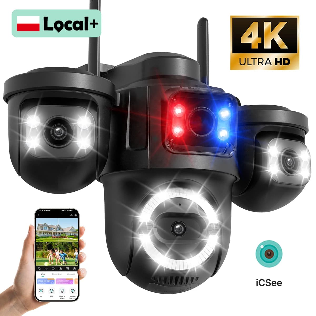 WONSDAR iCsee WiFi IP Camera Outdoor Triple Lens Three Screens PTZ Camera AI Detection Video Surveillance Smart Night Vision