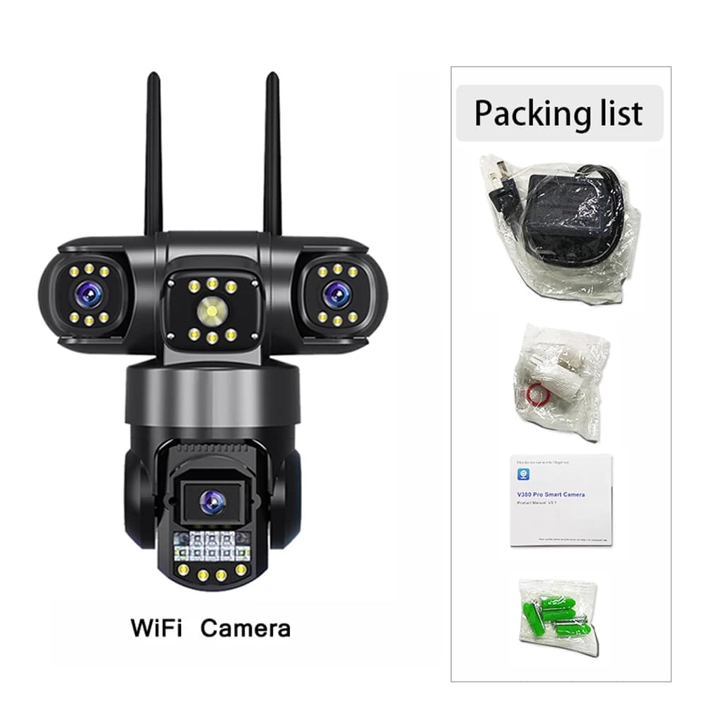 V380 Pro WiFi IP Camera Outdoor 12MP 6K Three Lens&Screens Wireless CCTV Security Protection Video Support Color Night Vision Monitor Security Protection Wifi Home Surveillance Cameras