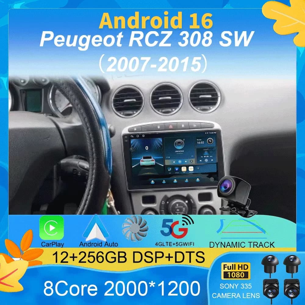 Android 16 Car Radio for Peugeot RCZ 308 SW 2007-2015 408 2012-2020 2DIN Multimedia Navigation GPS Carplay Auto Head Unit WIFI