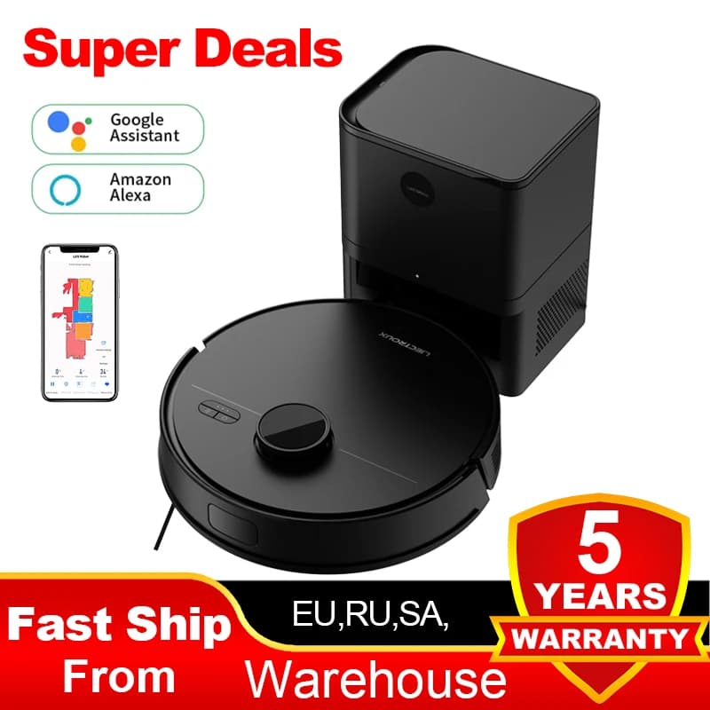 LDS Robot Vacuum Cleaner & Mop Liectroux M70 Pro,Wet Dry Cleaning,Self Empty,Multi-floor Map,6500Pa,Carpet Boost,Max.175Mins Run