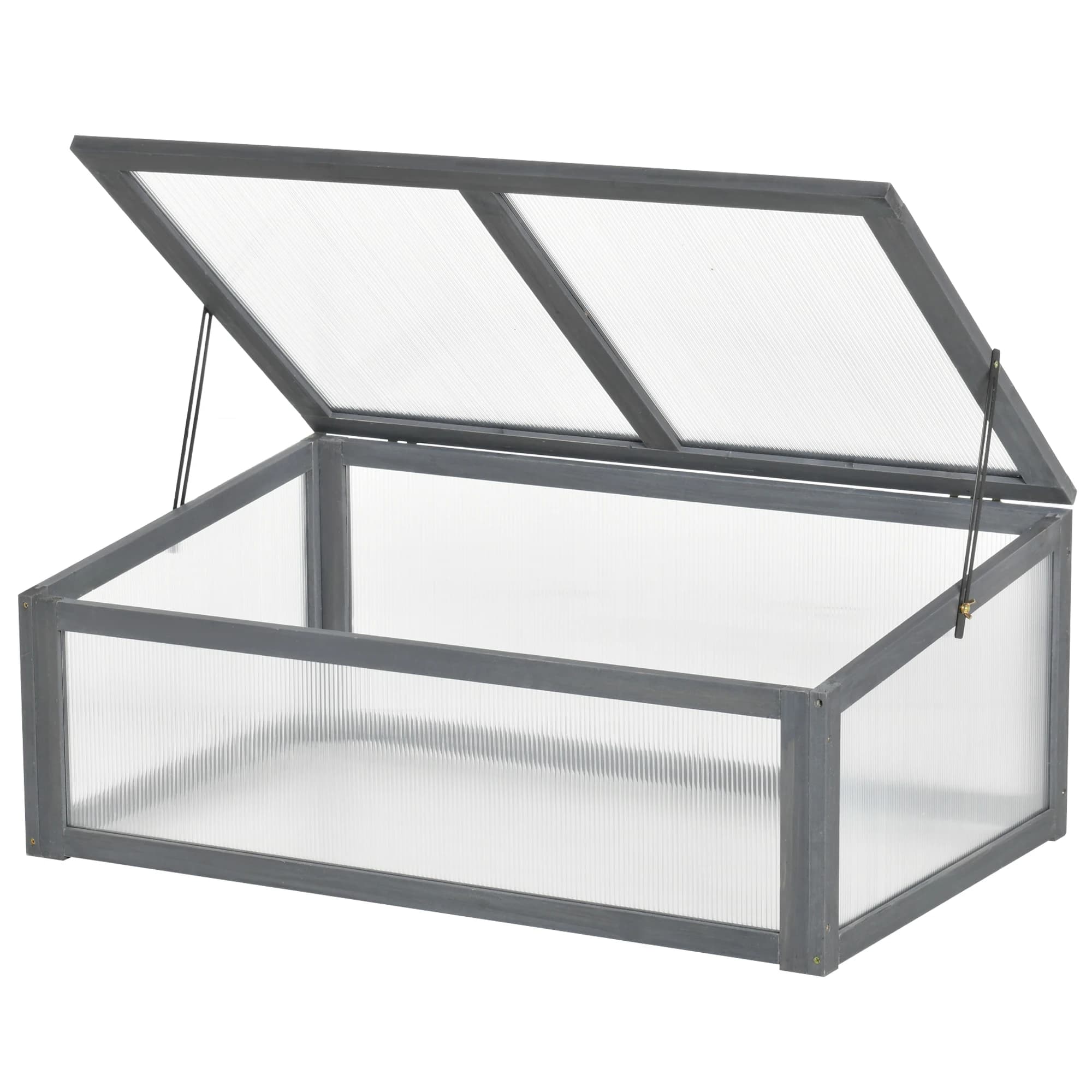 Wooden Cold Frame Mini Greenhouse with UV-Protected Transparent Cover, Raised Garden Bed for Winter, Sloped Lid for Rain Runoff, Ventilation Window, Sturdy Natural Wood Construction, Weather-Resistant Plant Protector for Outdoor Use, Gray